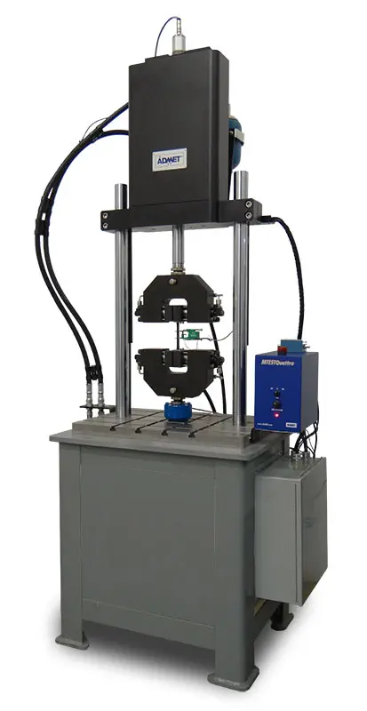 eXpert-1900-with-tension-grips-and-extensometer eXpert 1900 Servohydraulic Fatigue Tester